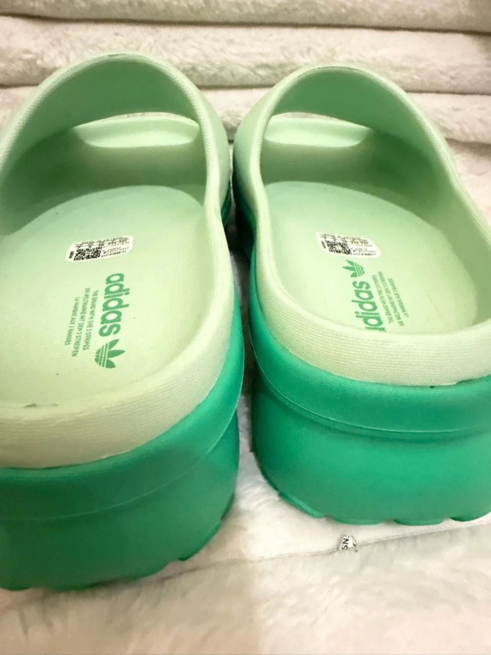 adidas Mint Green Slide Sandals with Dark Green Sole